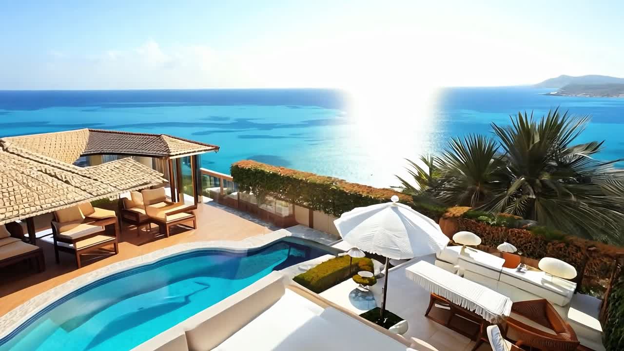 Luxury villa with private pool and ocean view Premium Stock Video Footage