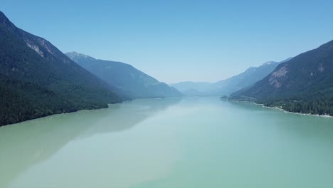 mountains reflection on glacial water of lillooet lake in british columbia, canada