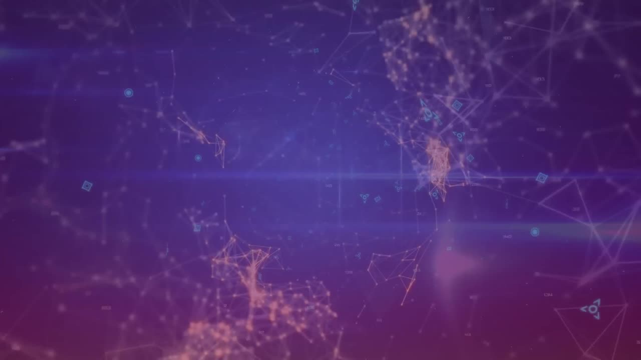 animación de los iconos de perfil y la red de conexiones contra un fondo púrpura