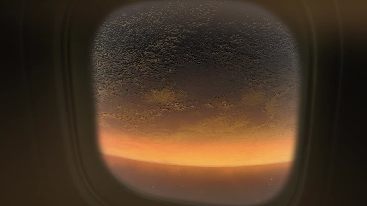 Professional 3D animation of planet Mars from the window of a spaceship.  We see Mars coming closer as the rocket approaches the planet's surface. Clip contains Mars, spaceship window, stars, space.