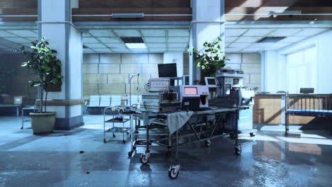 abandoned hospital room with bloodstains on the floor