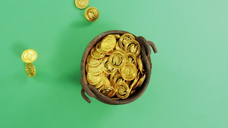 Leprechauns-pot-of-gold-on-green-background-for-st-patricks