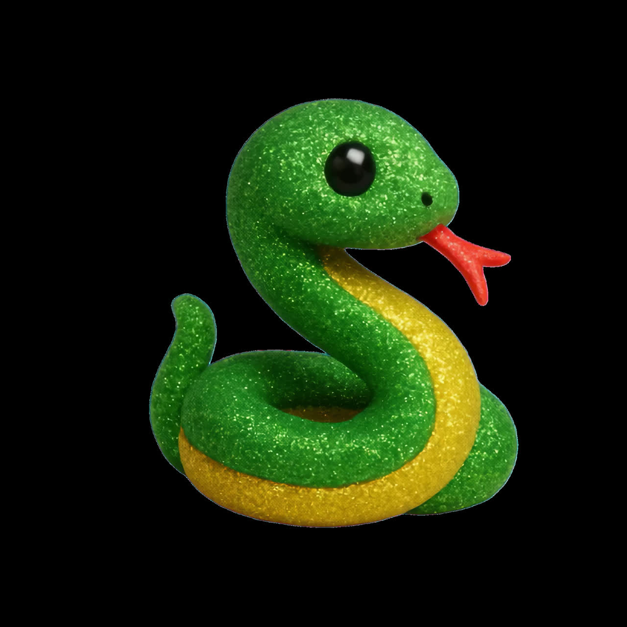 Glittery green snake figurine animation isolated asset, transparent 4K video, alpha channel, ProRes