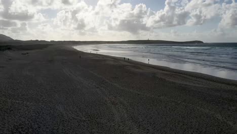 aerial view of valdoviño beach in the galician region of a coruña during sunset