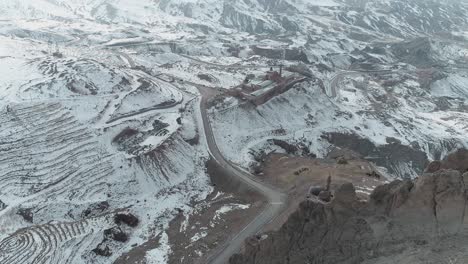 aerial view of ishak pasha palace in agri. 4k footage in turkey