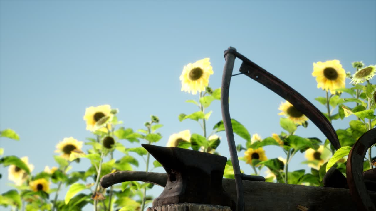 오래된 빈티지 스타일의 과 꽃 필드