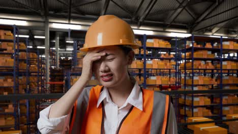 woman experiencing stress in warehouse