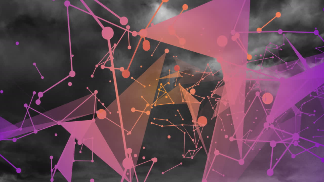 밀집된 구름을 통해 번개 위에 기하학적 모양을 형성하는 연결된 점의 애니메이션