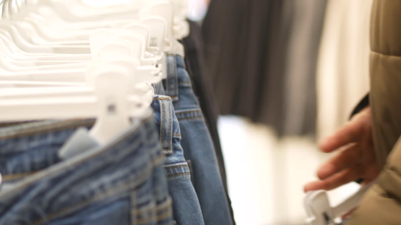 mujer comprando vaqueros en una tienda de ropa