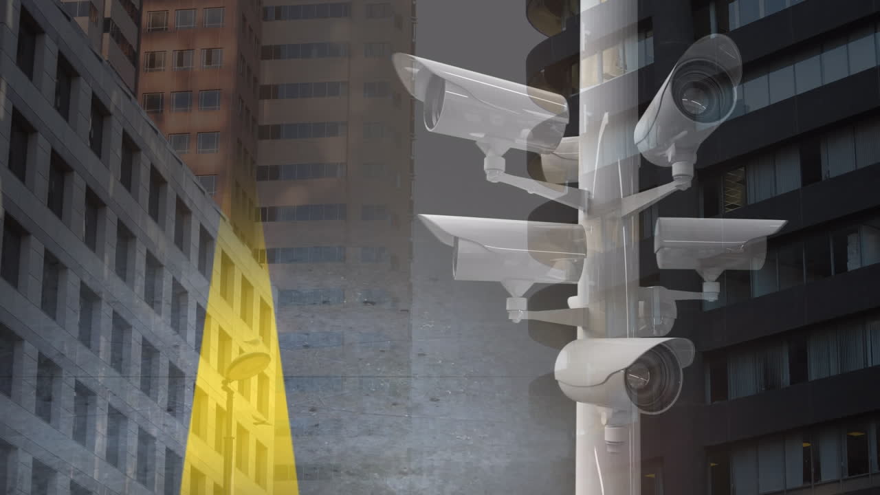 Animazione di telecamere su paesaggio urbano di dati