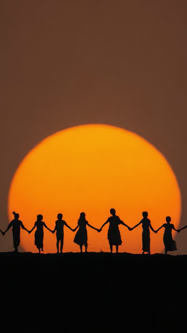 A Beautiful Silhouette of Individuals Holding Hands Against a Majestic Sunset, Symbolizing Unity, Togetherness, and the Embrace of Nature's Breathtaking Beauty