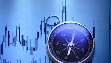 una toma de una brújula con gráfico de comercio