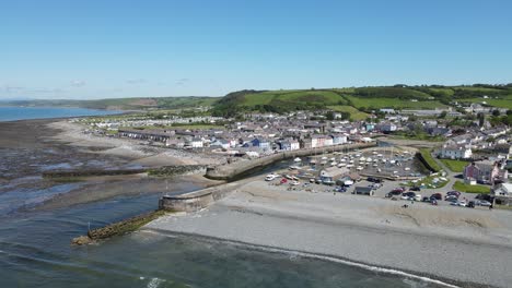 aberaeron wales uk seaside town and harbour aerial point of view footage 4k