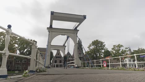 Bodenaufnahme-Einer-Jungen-Frau,-Die-Mit-Dem-Fahrrad-über-Eine-Brücke-Fährt