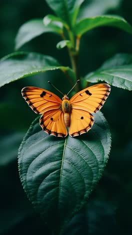 orange butterfly resting on a green leaf