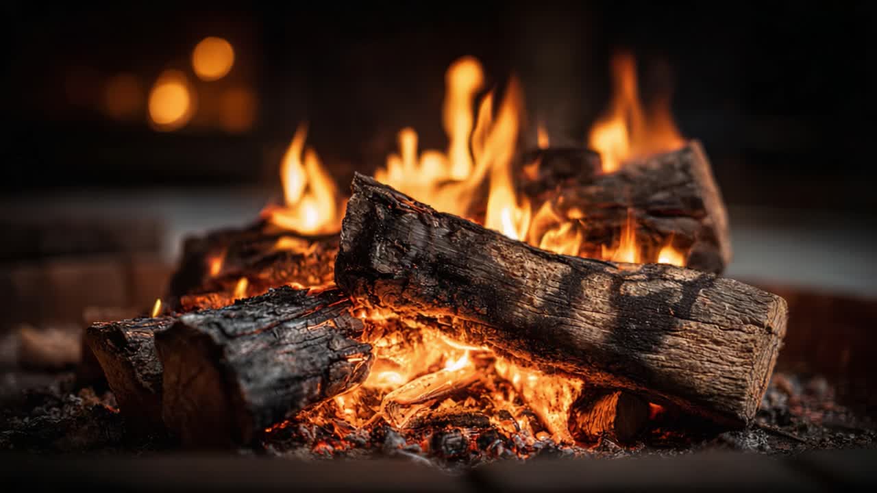 A Warm and Inviting Fireplace Scene with Flames Dancing Amongst the Logs, Creating a Cozy Atmosphere Perfect for Relaxation and Reflection