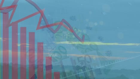 animación de gráficos sobre puntos móviles y billetes en euros