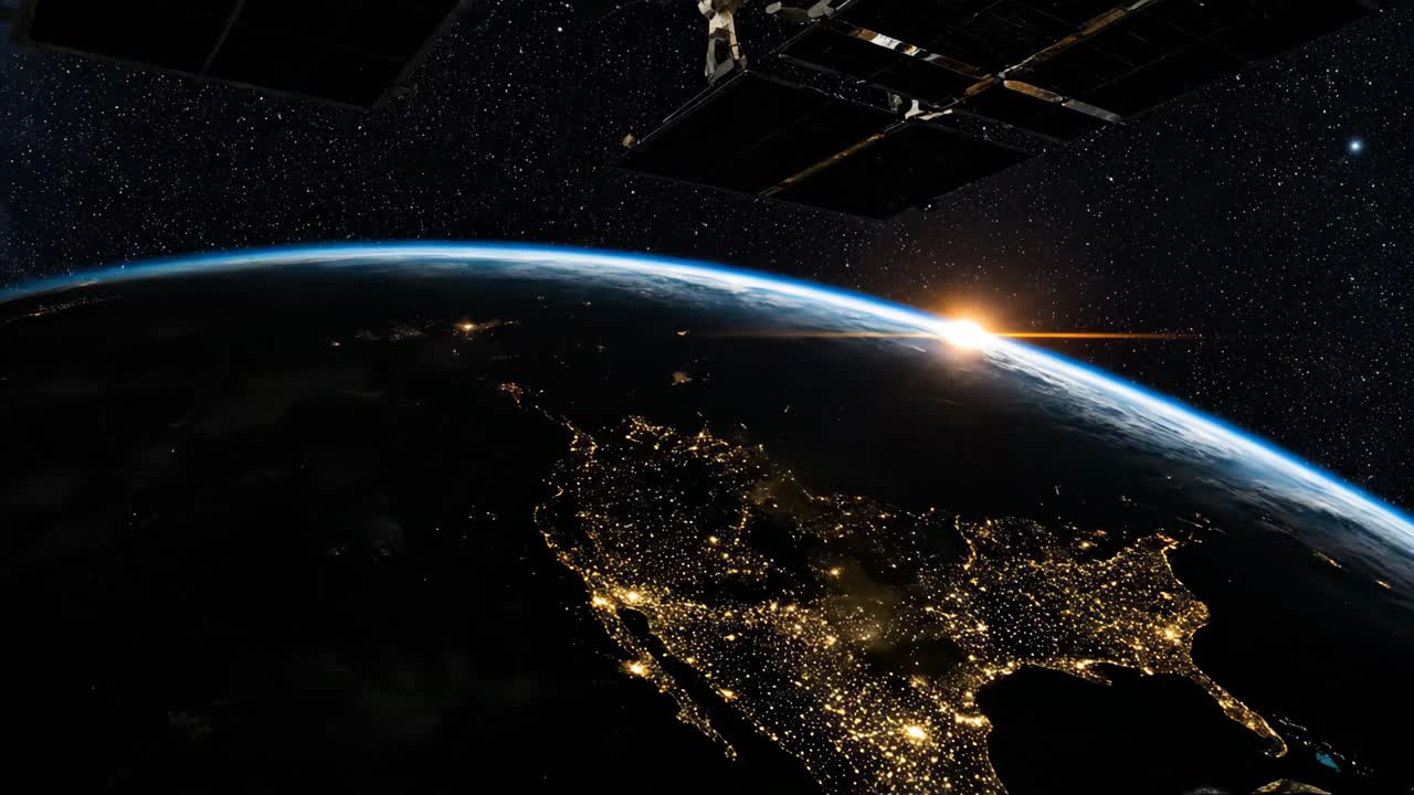 la tierra desde el espacio con el amanecer