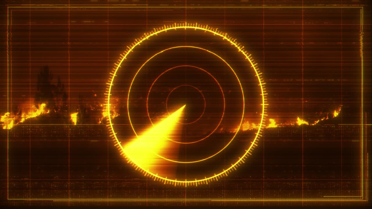 추상적인 화재 경비 레이더 모니터 화면 배경 루프