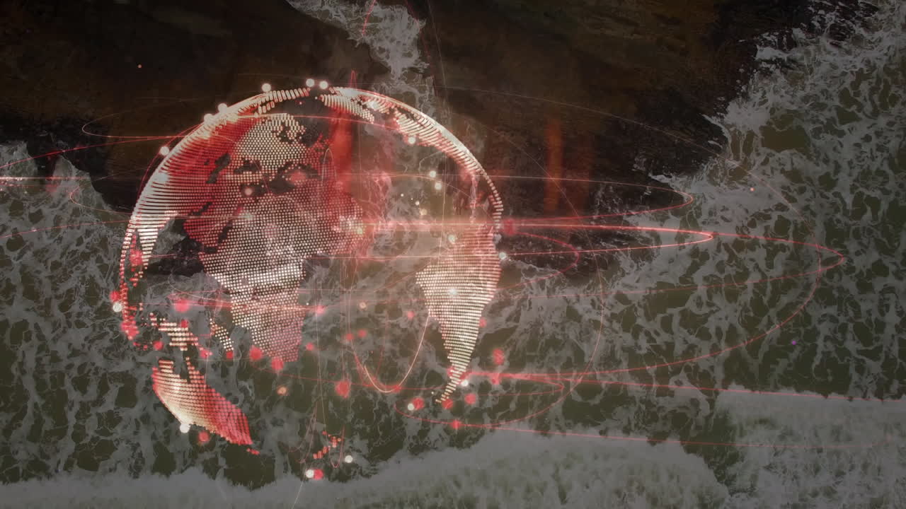 animación de la red de conexiones sobre las olas del mar