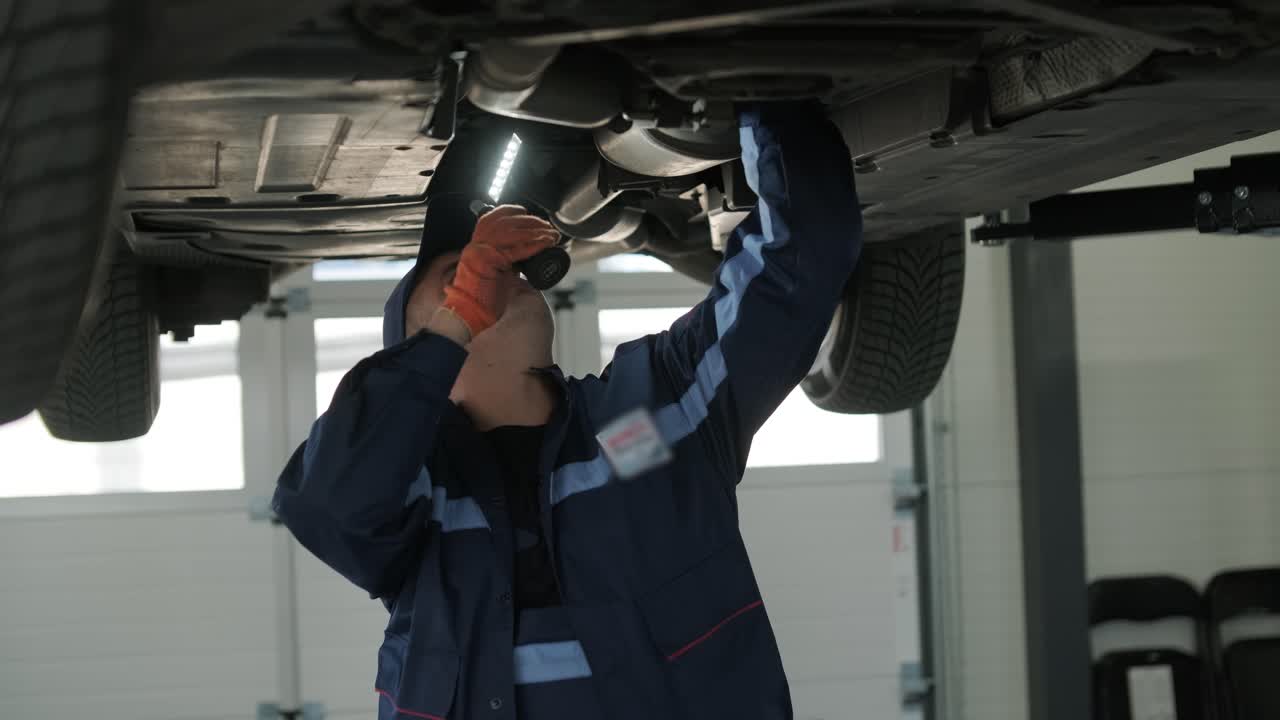 mecánico trabajando debajo de un coche