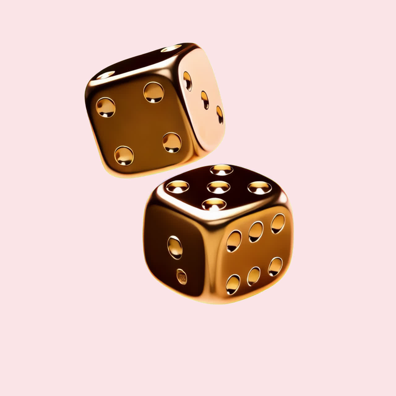 Golden dice animation isolated asset, transparent 4K video, alpha channel, ProRes 4444