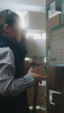 warehouse worker scanning and checking packages