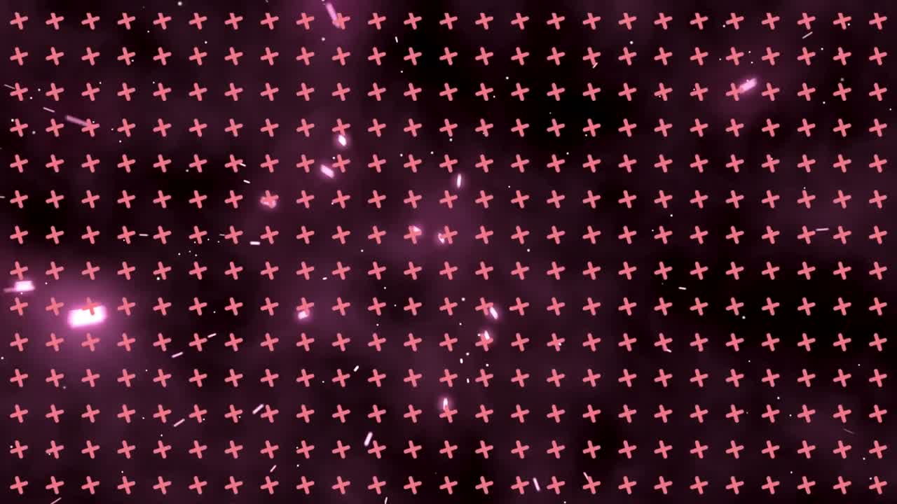 Animation of pattern with rows of spinning crosses over glowing spots