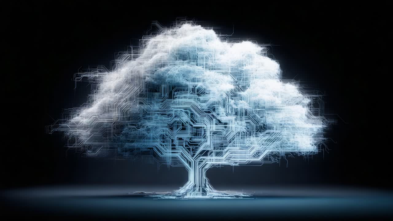 A Stunning Transformation of Nature and Technology: This Imagery Captures a Tree Elevated by Circuitry in Its Metamorphosis, Envisioning a Harmonious Fusion of Organic and Digital Worlds
