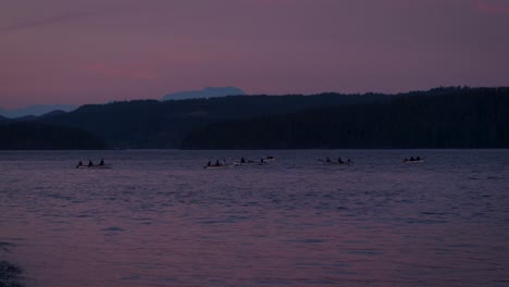 Rowboats of the Tyee club of BC fishing Chinook salmon in discovery passage between Campbell River and Quadra Island, Vancouver Island, British Columbia, Canada