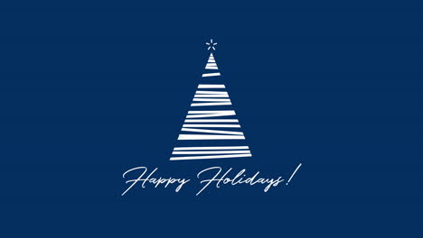Happy-Holidays-text-with-white-Christmas-tree-on-blue-background