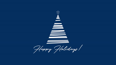 happy holidays text with white christmas tree on blue background