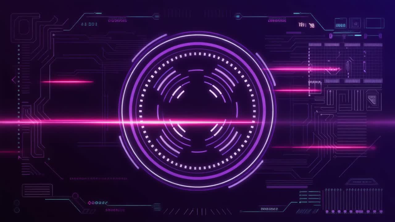 Futuristic Digital HUD Interface with Glowing Neon Elements