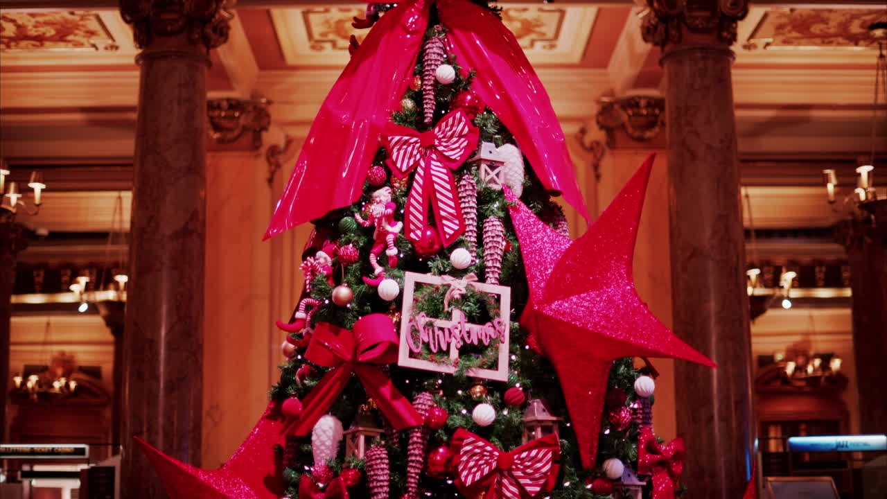 The decorated Christmas tree inside the Monte Carlo Casino in Monaco