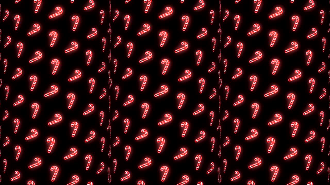 Neon Christmas Pattern Background of Candy Cane in Red White and Black Looping animation