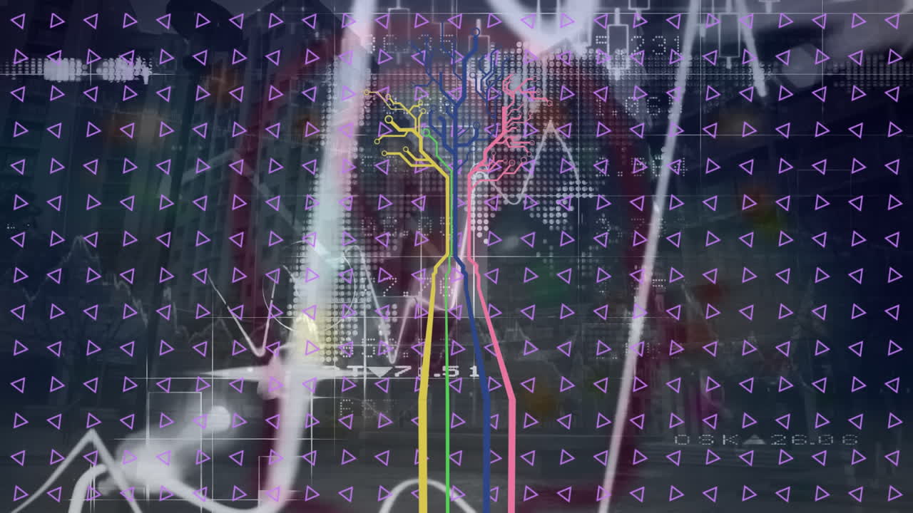 animación de la línea verde y procesamiento de datos sobre personas bailando