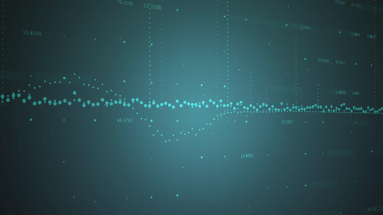 Animation of dots forming graphs with changing numbers against blue background