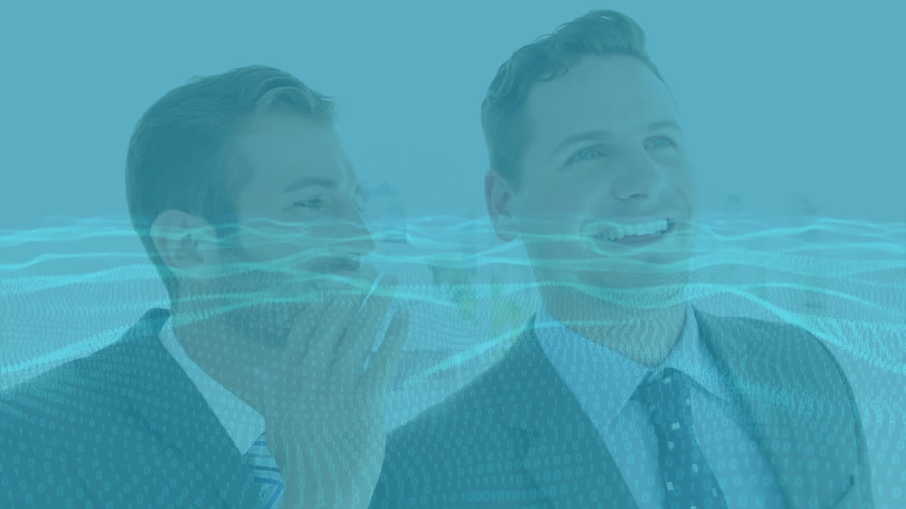 다른 사업가의 귀에 속삭이는 사업가에 대한 디지털 파동의 애니메이션