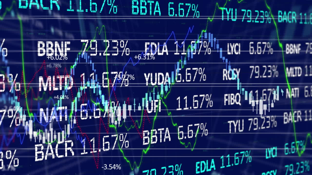 Animation of financial data processing on black background