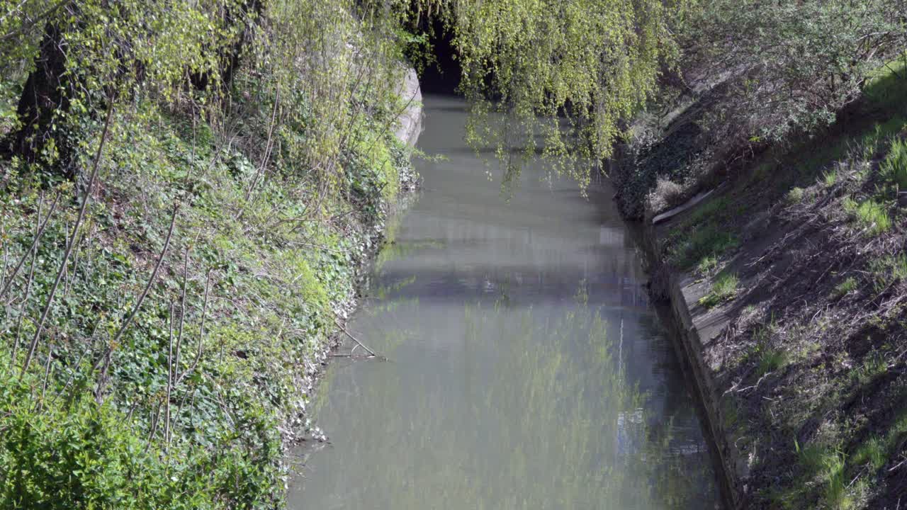 A canal used for irrigation full of water