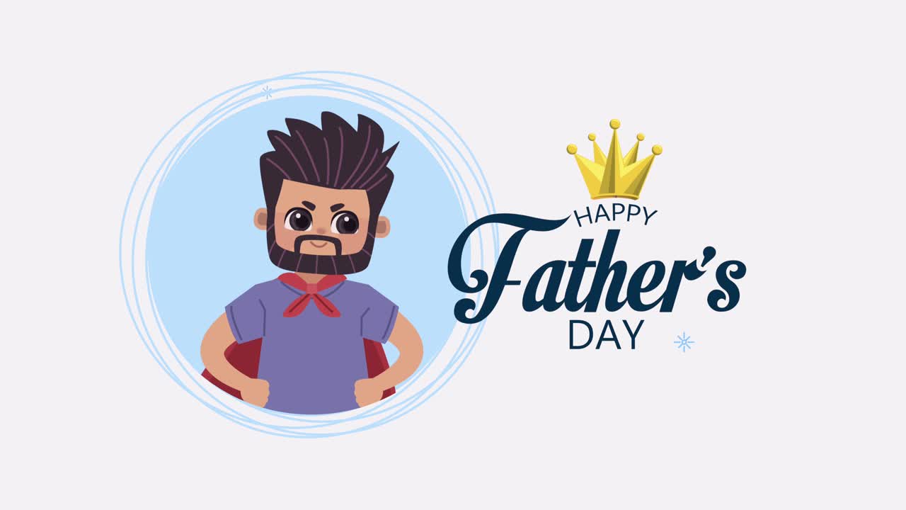 Fars dag-text med pappa och krona animation
