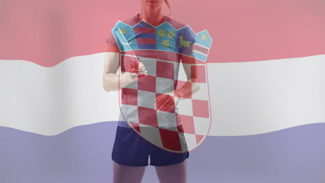 animation of flag of croatia over caucasian female athlete