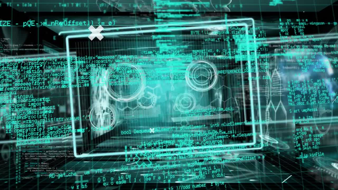 animación de escaneo de alcance y procesamiento de datos sobre fondo negro