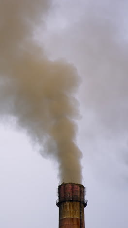 smoking chimney against the grey sky. air pollution. thick smoke goes from industrial pipe. ecological disaster. harmful emissions fill the air in the evening. vertical video