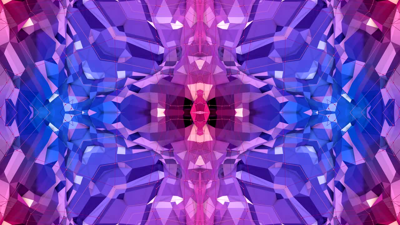 fondo abstracto geométrico azul violeta bajo como un efecto de vidriera o caleidoscopio en movimiento en 4k. animación 3d de bucle, imágenes sin costuras en el estilo popular de bajo poli. v2