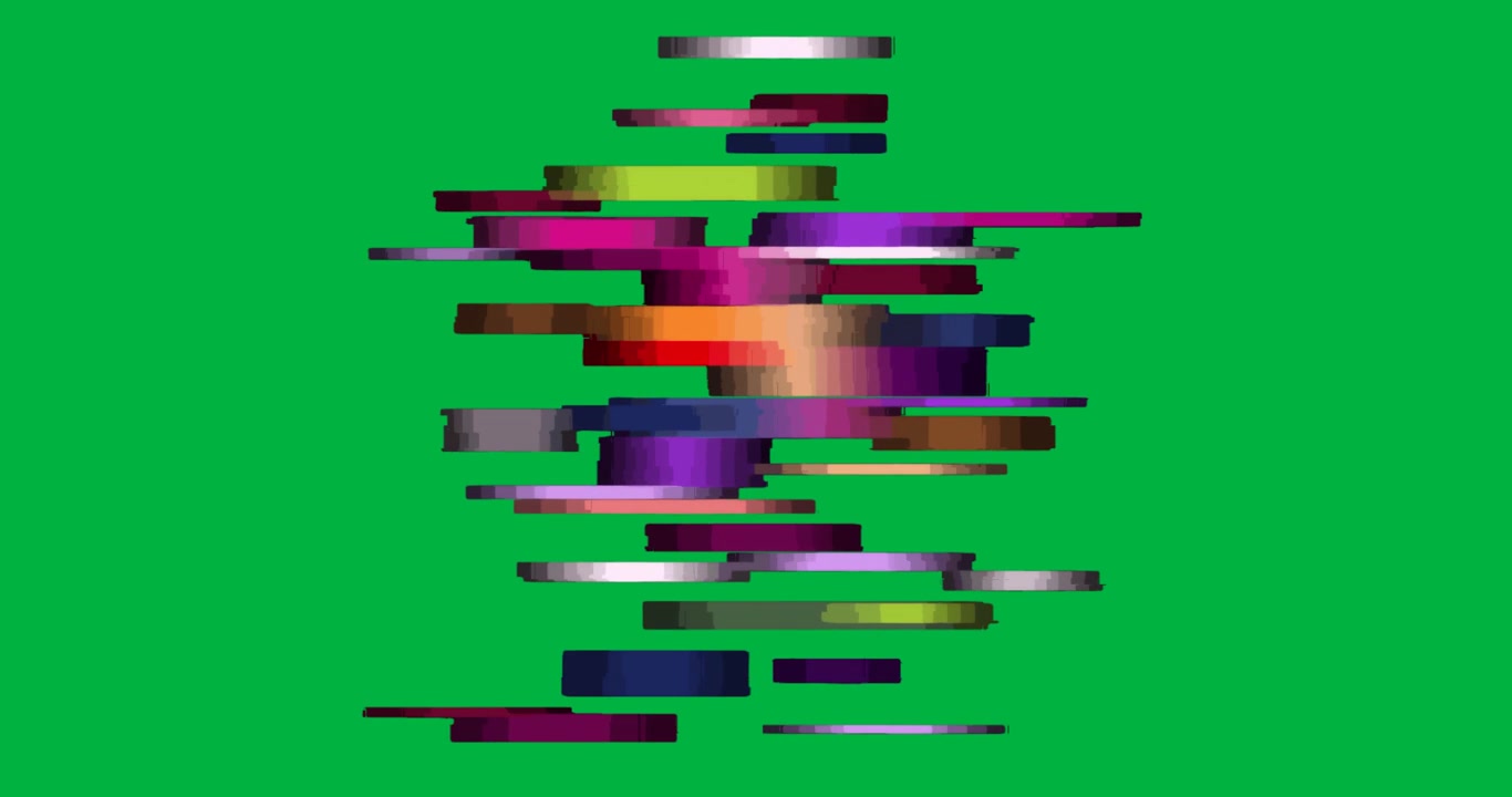 Designer erforschen Glitch Art im digitalen Kunstraum, mit Pixelblöcken auf transparentem Hintergrund.
