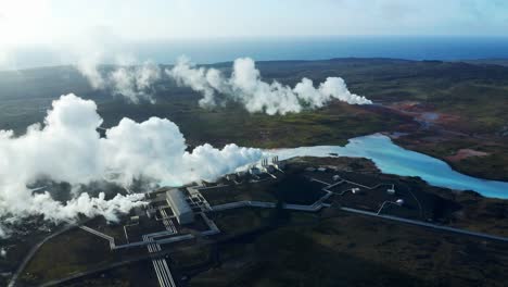 aerial view of reykjanes power plant in reykjanes at the southwestern tip of iceland - drone shot