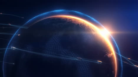 global digital network and data flow around planet