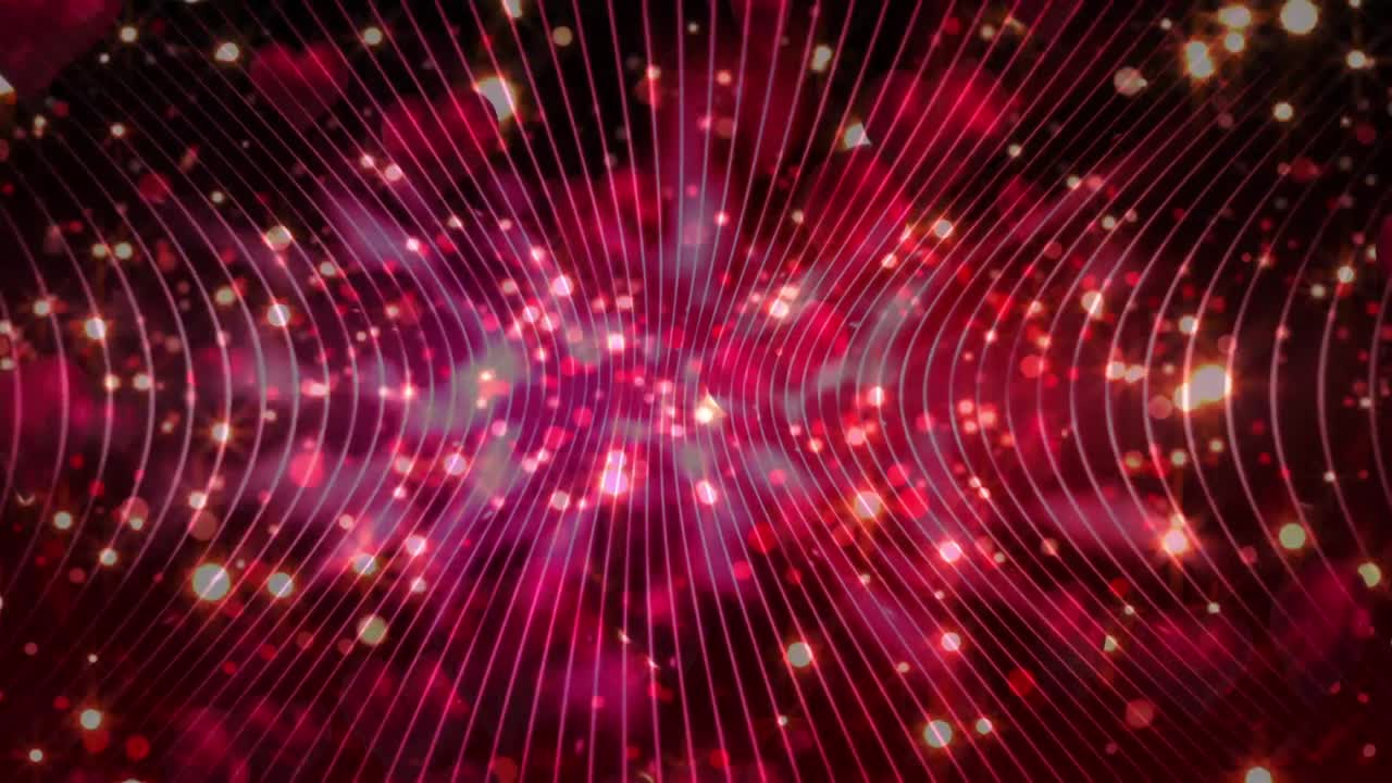 Glowing spots of light moving over red lines against black background ...