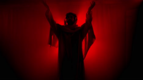 jesus christ praying, wearing crown of thorns for christianity, easter visual, bible scene or temptation, prayer, worship visual.